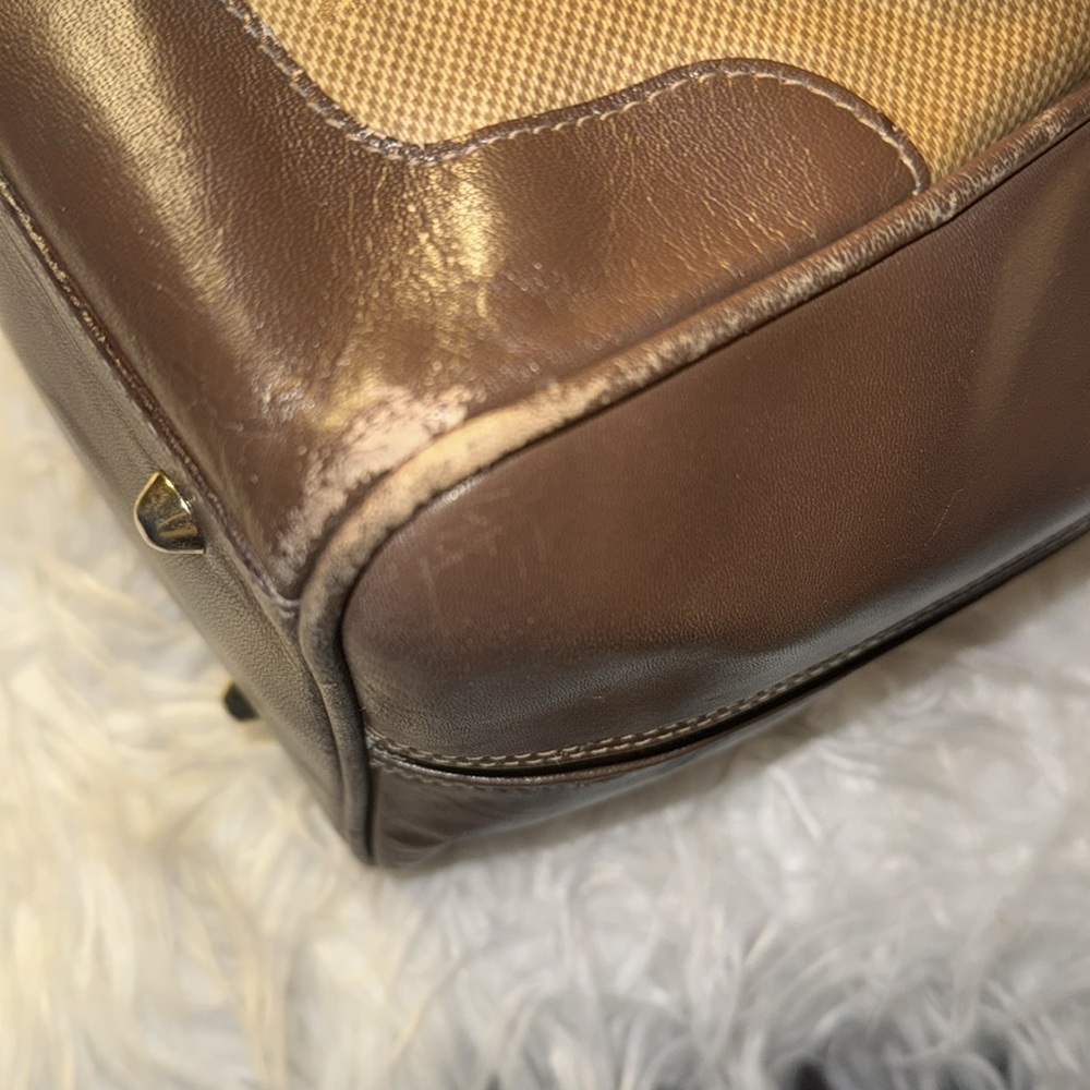 90s VTG Burberrys Boston Duffle Travel Bag Brown Leather Monogram Bag Italy Used - Picture 11 of 16